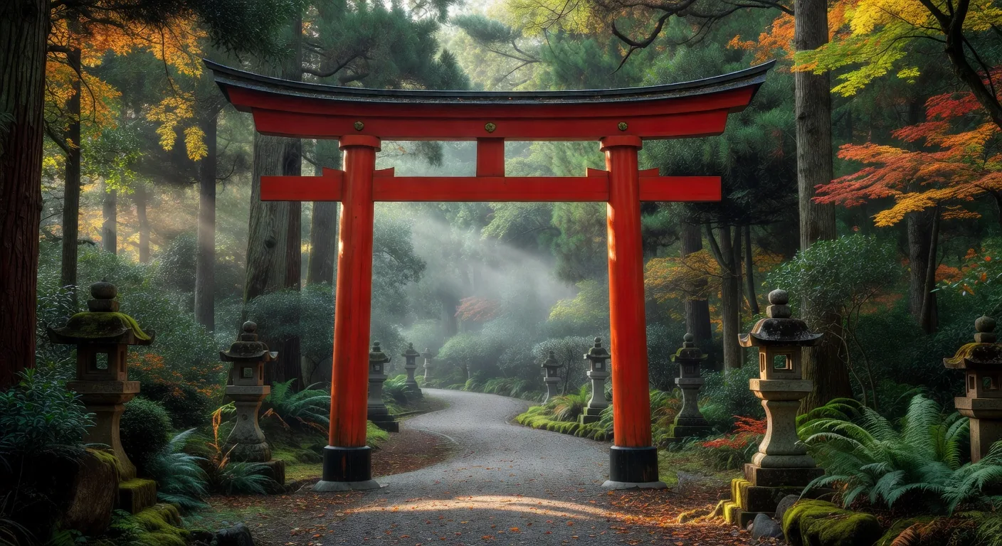 Shinto torii gate at dusk